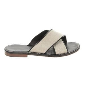 Katharine Page Sandals Made in Italy Slides Cream Black Woven Canvas Leather